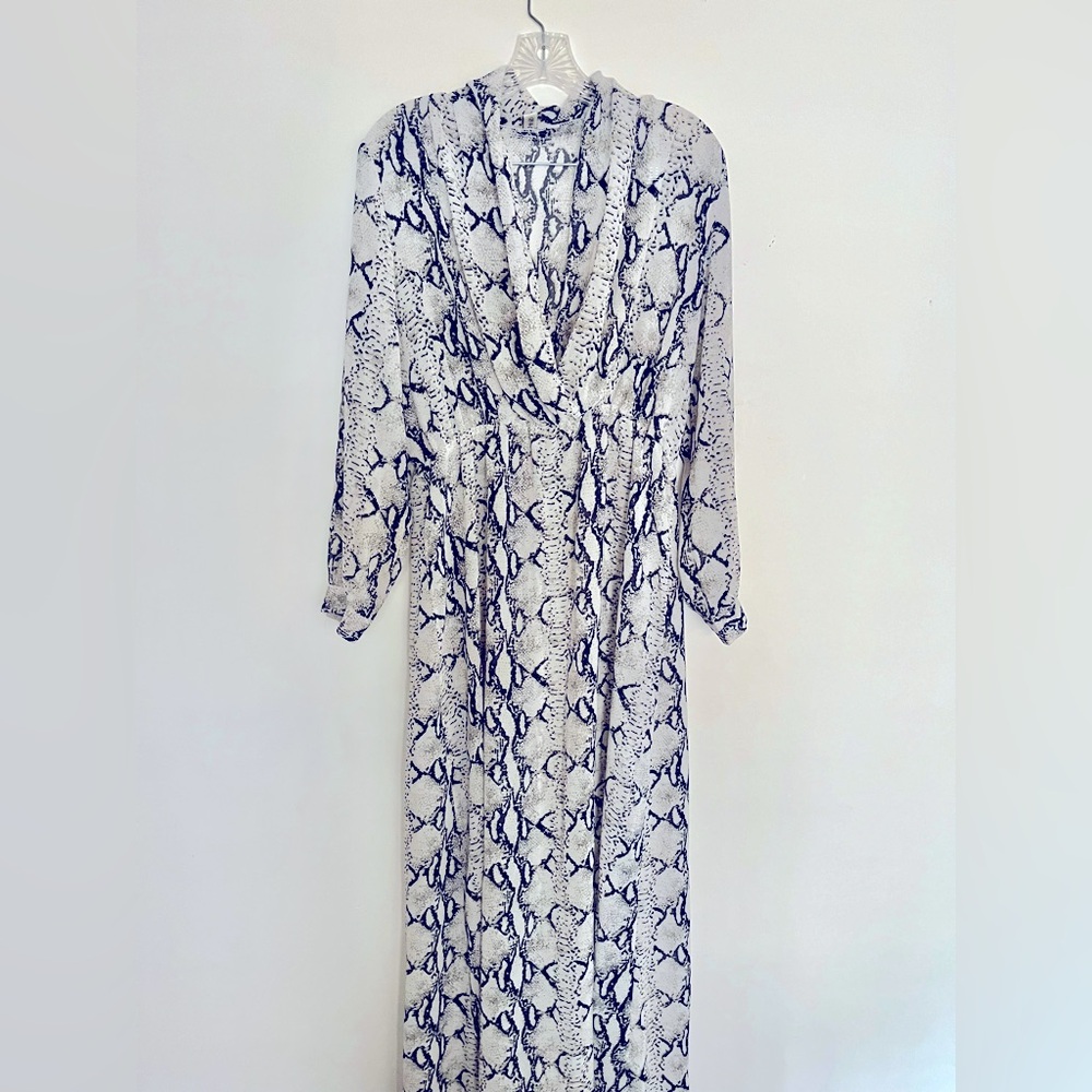 Maxi dress, long sleeves, snake print, size 6